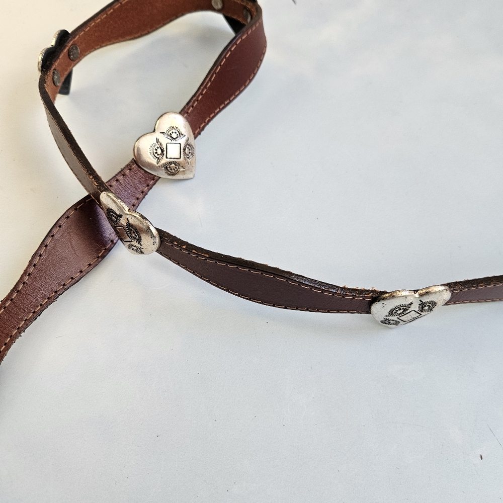 American Vintage Brown Leather Belt with Silver Accents - Picture 2 of 16